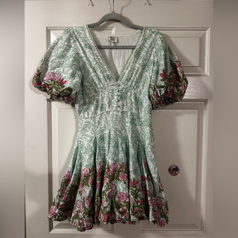 HEMANT & NANDITA Green and Pink Mini Dress